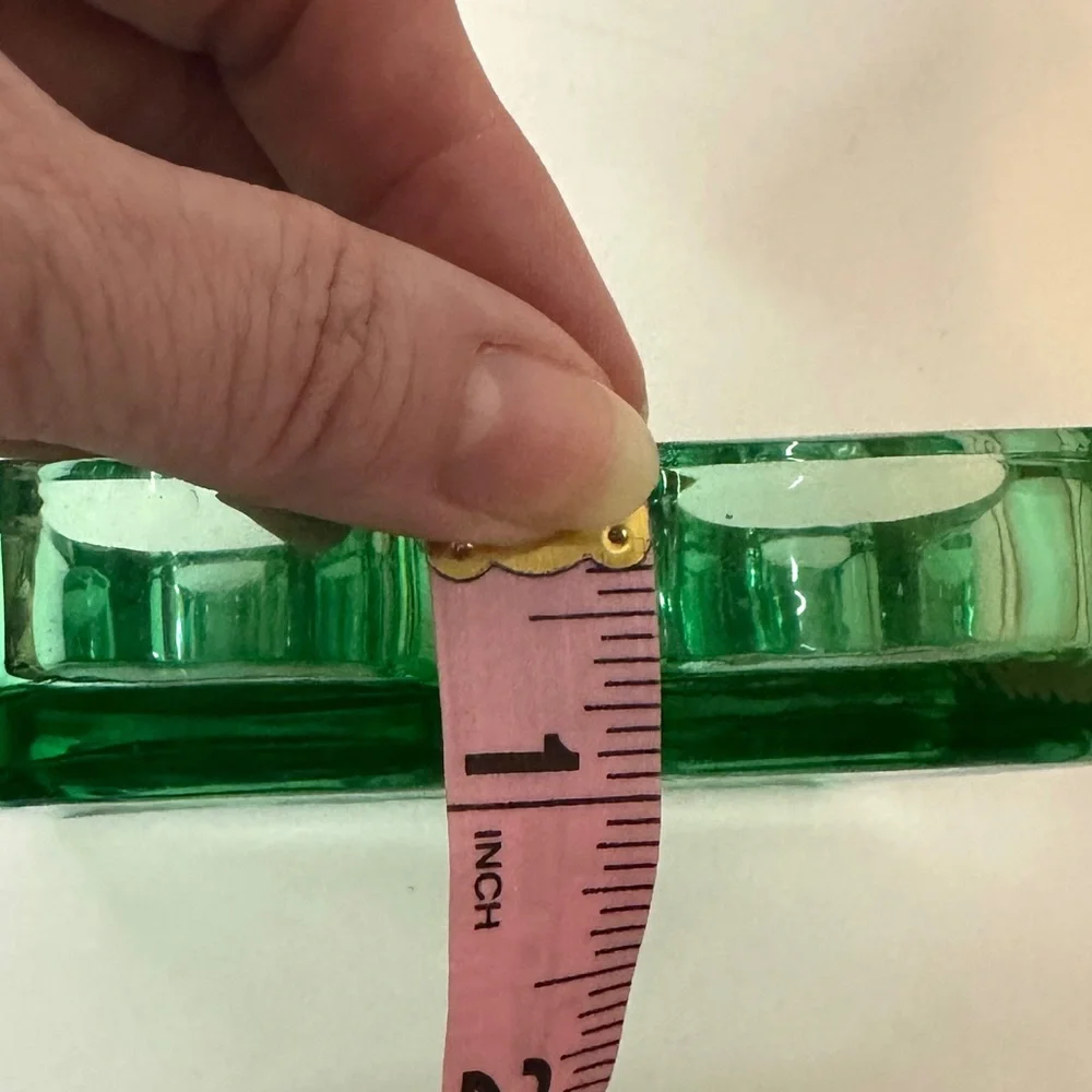 Set of 2 Vintage Blenko Style Square Green Glass Cube Tea Light Candle Holders
